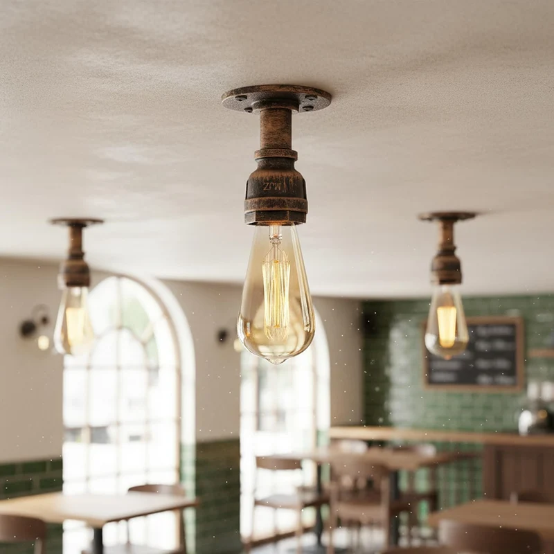 Industrie Flansch Deckenleuchte – Vintage Wasserrohr Steampunk Lampe E27 ~3653