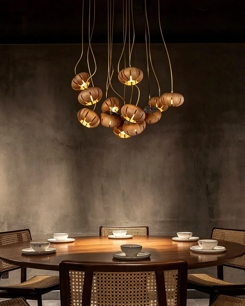 Houten Kroonluchter Cluster met Meerdere Lichtpunten Plafondlamp voor Eetkamer Slaapkamer Woonkamer Verlichting | Sansoti