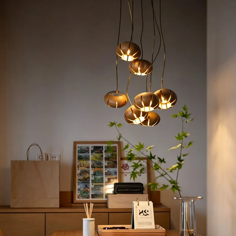 Houten Kroonluchter Cluster met Meerdere Lichtpunten Plafondlamp voor Eetkamer Slaapkamer Woonkamer Verlichting | Sansoti