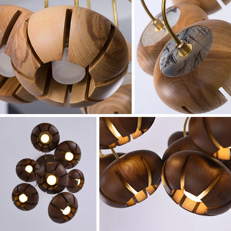 Houten Kroonluchter Cluster met Meerdere Lichtpunten Plafondlamp voor Eetkamer Slaapkamer Woonkamer Verlichting | Sansoti