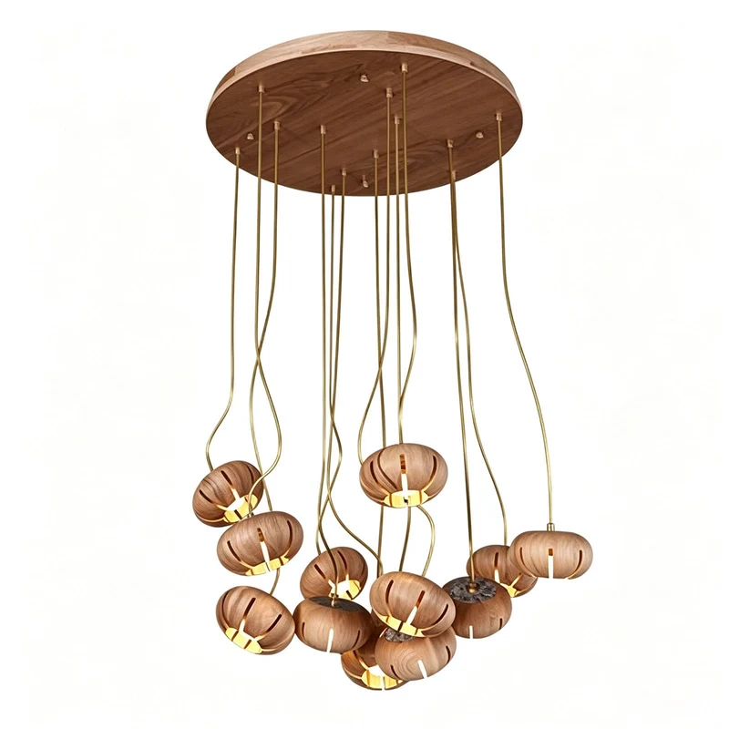 Houten Kroonluchter Cluster met Meerdere Lichtpunten Plafondlamp voor Eetkamer Slaapkamer Woonkamer Verlichting | Sansoti