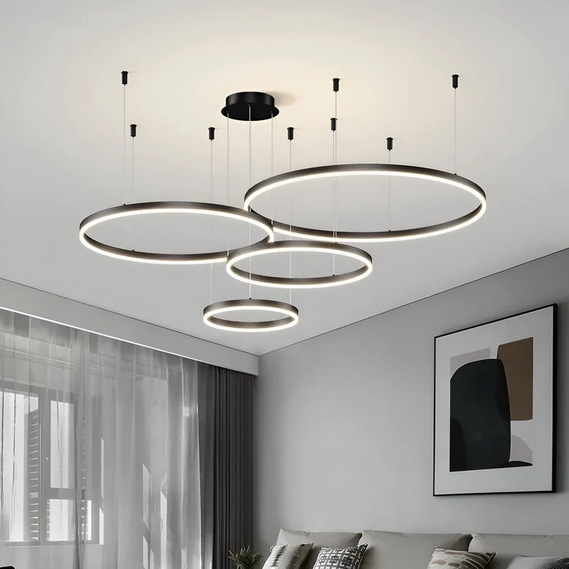 Dimbare Hanglamp Meerdere Ringen LED Verstelbaar Goud Zwart Wit Moderne Sfeerverlichting voor Woonkamer Eetkamer | Sansoti