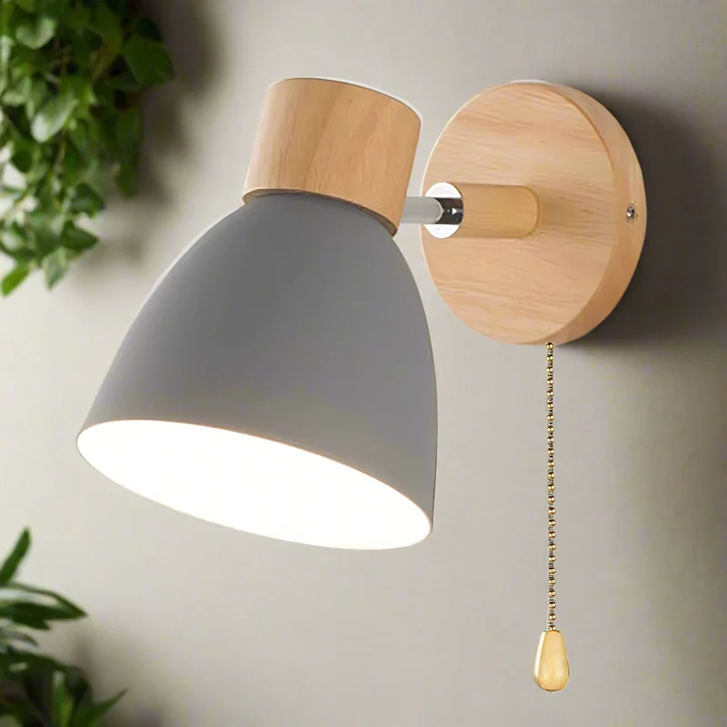 Wandlamp met Trekschakelaar Scandinavisch Design Stoffen Kap E27 Fitting Sfeervol Leeslicht Woonkamer | Sansoti