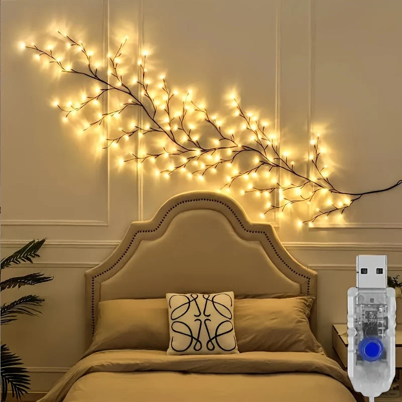 Wandverlichting Wilgentakken LED 96 Lichtpunten Warm Wit USB Decoratieve Wandlamp Sfeerverlichting Interieur | Sansoti