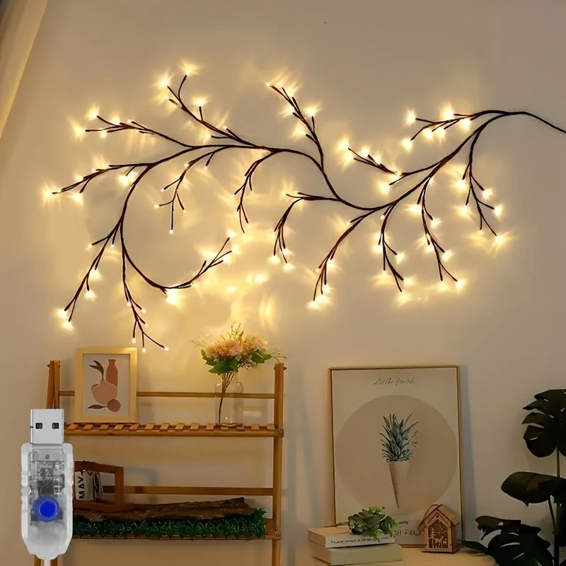 Wandverlichting Wilgentakken LED 96 Lichtpunten Warm Wit USB Decoratieve Wandlamp Sfeerverlichting Interieur | Sansoti