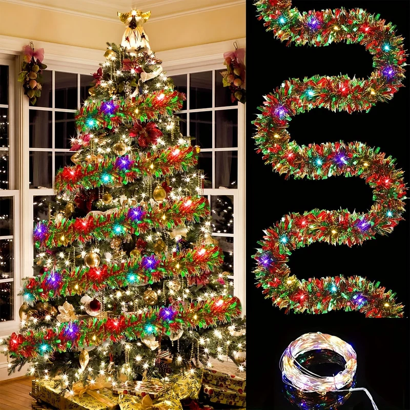 Glitterende LED-slinger 4,88m met 50 lampjes Batterij Kerstdecoratie Feestverlichting Binnen Warm Wit | Sansoti