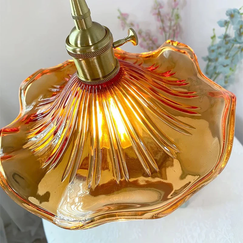 Hanglamp Glas E27 23cm Groen Messing Bloemvorm Eettafel Slaapkamer Retro Verlichting Vintage Hanglamp | Sansoti