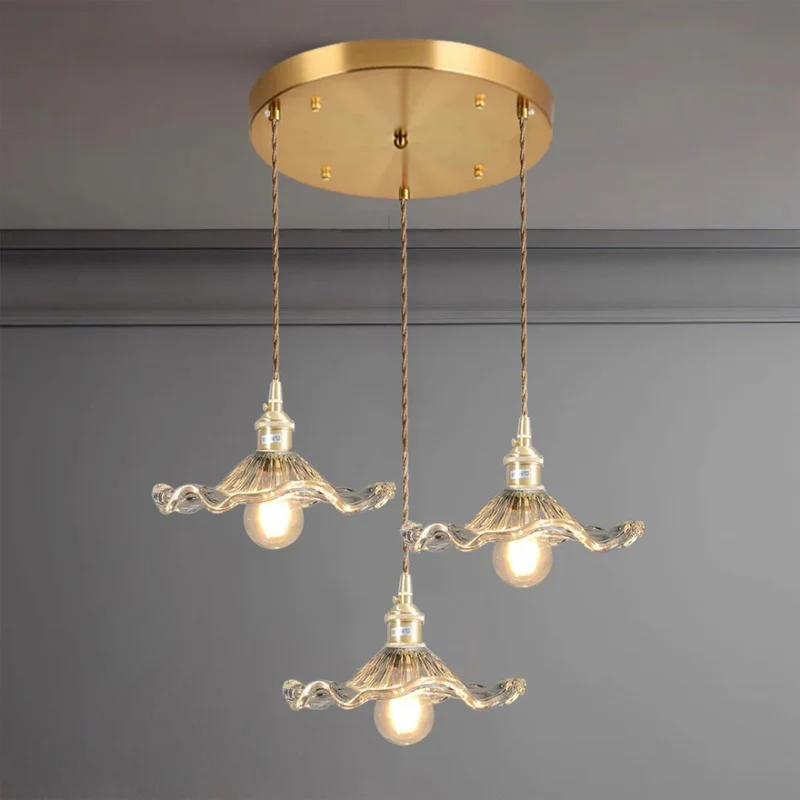 Hanglamp Glas E27 23cm Groen Messing Bloemvorm Eettafel Slaapkamer Retro Verlichting Vintage Hanglamp | Sansoti