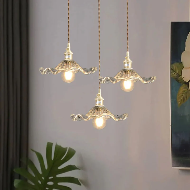 Hanglamp Glas E27 23cm Groen Messing Bloemvorm Eettafel Slaapkamer Retro Verlichting Vintage Hanglamp | Sansoti
