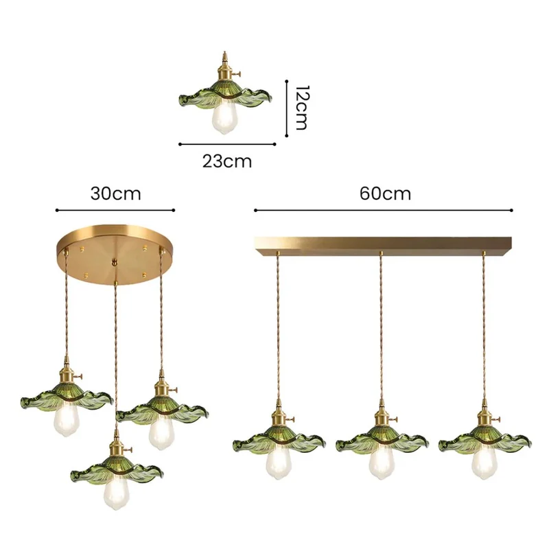 Hanglamp Glas E27 23cm Groen Messing Bloemvorm Eettafel Slaapkamer Retro Verlichting Vintage Hanglamp | Sansoti