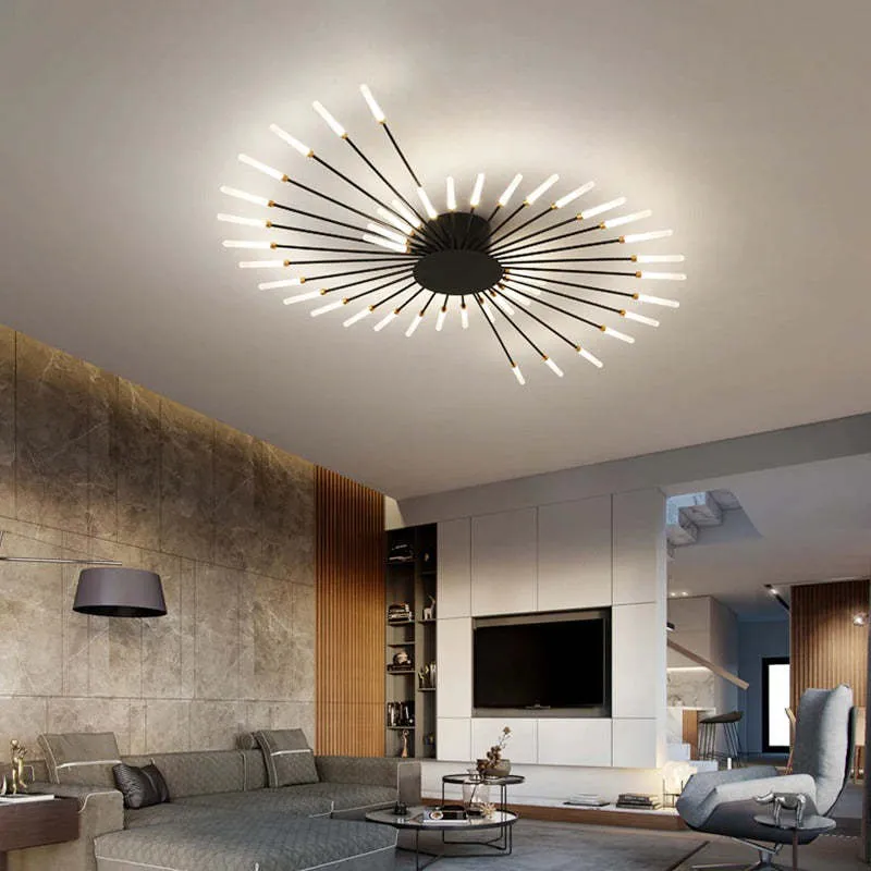 LED Plafondlamp Inbouw Vuurwerk Starburst Design Metaal Acryl Woonkamer Slaapkamer Zwart Goud Modern | Sansoti