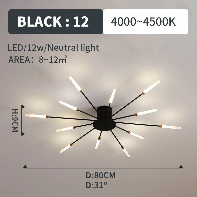 LED Plafondlamp Inbouw Vuurwerk Starburst Design Metaal Acryl Woonkamer Slaapkamer Zwart Goud Modern | Sansoti