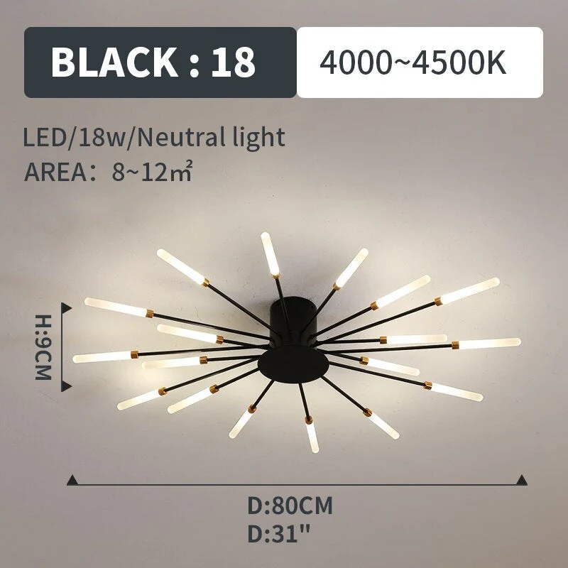 LED Plafondlamp Inbouw Vuurwerk Starburst Design Metaal Acryl Woonkamer Slaapkamer Zwart Goud Modern | Sansoti