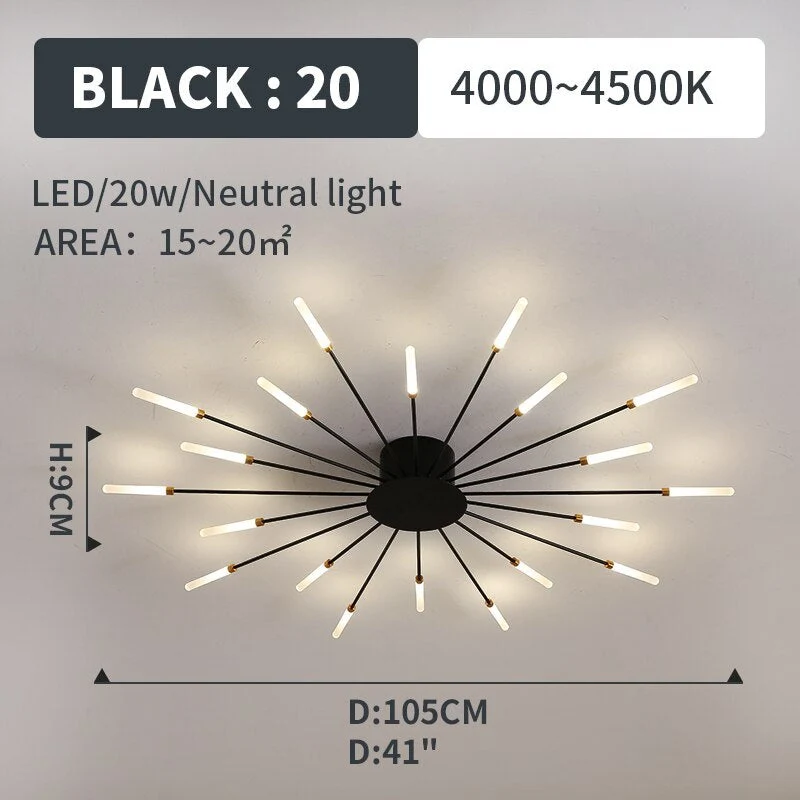 LED Plafondlamp Inbouw Vuurwerk Starburst Design Metaal Acryl Woonkamer Slaapkamer Zwart Goud Modern | Sansoti