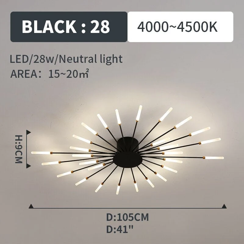 LED Plafondlamp Inbouw Vuurwerk Starburst Design Metaal Acryl Woonkamer Slaapkamer Zwart Goud Modern | Sansoti