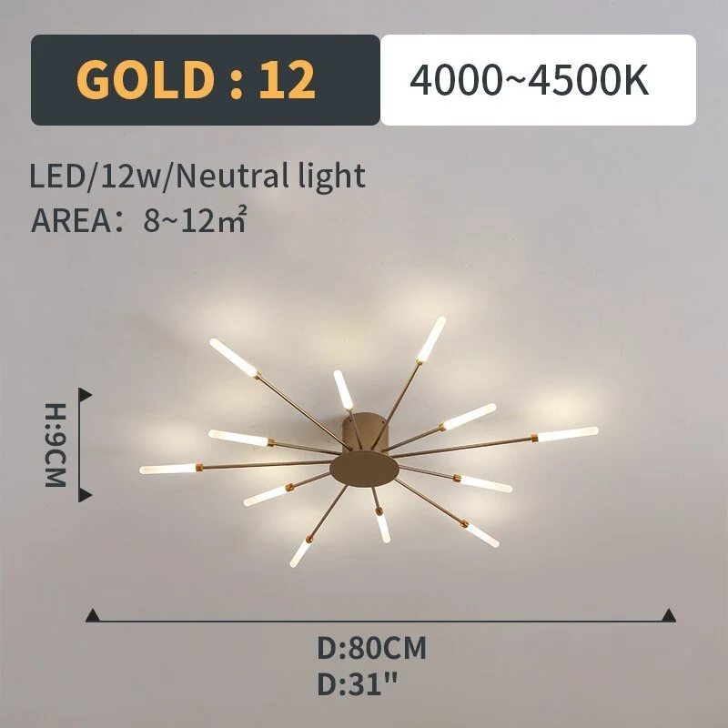 LED Plafondlamp Inbouw Vuurwerk Starburst Design Metaal Acryl Woonkamer Slaapkamer Zwart Goud Modern | Sansoti
