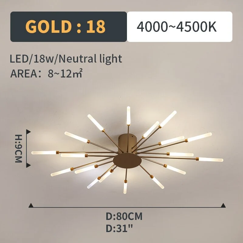 LED Plafondlamp Inbouw Vuurwerk Starburst Design Metaal Acryl Woonkamer Slaapkamer Zwart Goud Modern | Sansoti