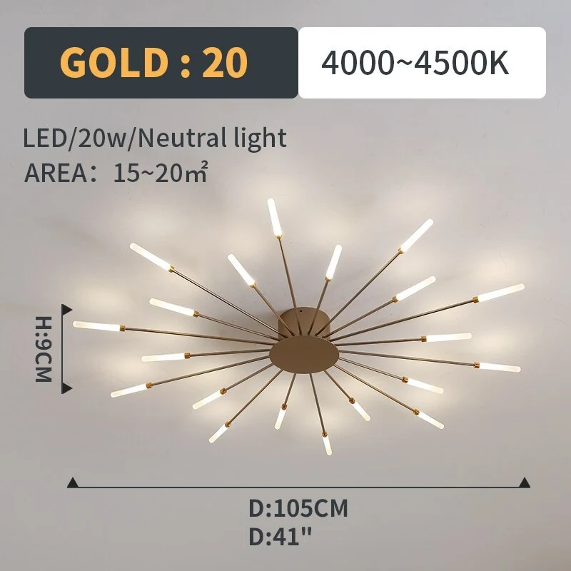LED Plafondlamp Inbouw Vuurwerk Starburst Design Metaal Acryl Woonkamer Slaapkamer Zwart Goud Modern | Sansoti