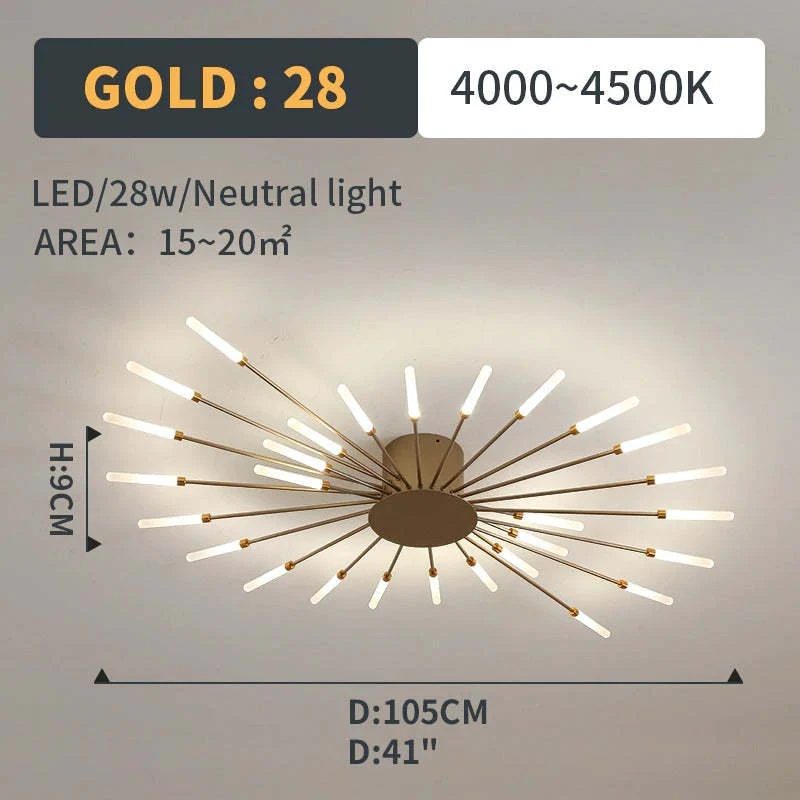 LED Plafondlamp Inbouw Vuurwerk Starburst Design Metaal Acryl Woonkamer Slaapkamer Zwart Goud Modern | Sansoti