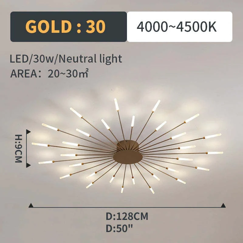LED Plafondlamp Inbouw Vuurwerk Starburst Design Metaal Acryl Woonkamer Slaapkamer Zwart Goud Modern | Sansoti