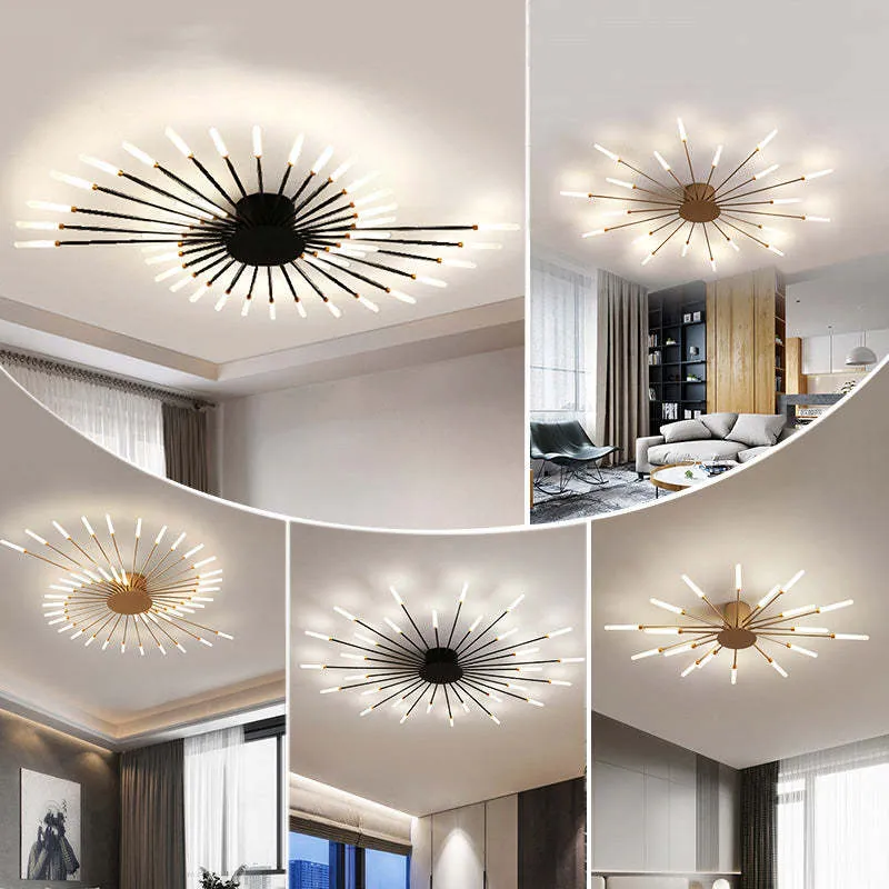 LED Plafondlamp Inbouw Vuurwerk Starburst Design Metaal Acryl Woonkamer Slaapkamer Zwart Goud Modern | Sansoti