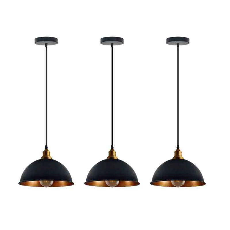3er Hängelampe Schwarz innen Gold | Billardtisch Lampe ~3636
