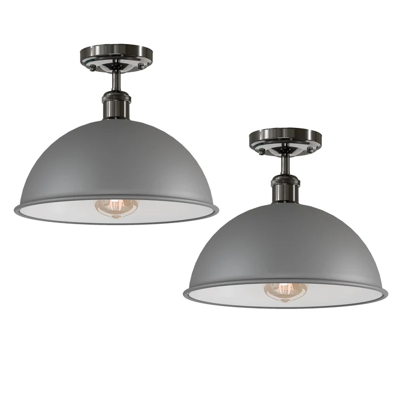2 Set mit industriellen Metall Kuppel-Deckenleuchten Ø30cm-E27~3626
