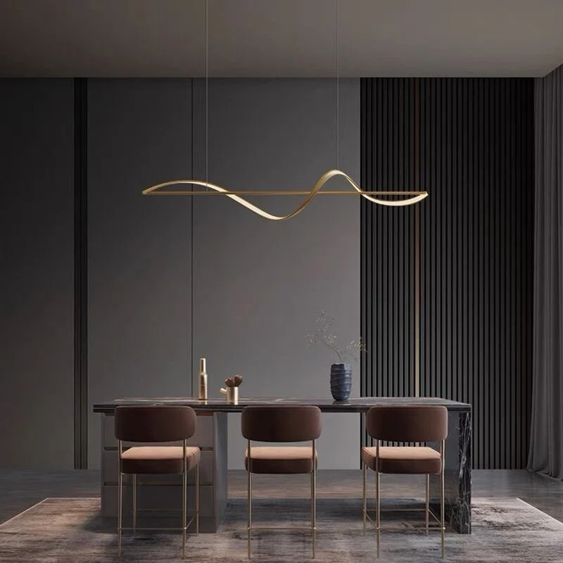 Hanglamp Metaal Golfvorm Minimalistische Design Galerij Messing Zwart LED Dimbaar Woonkamer Slaapkamer Eetkamer | Sansoti