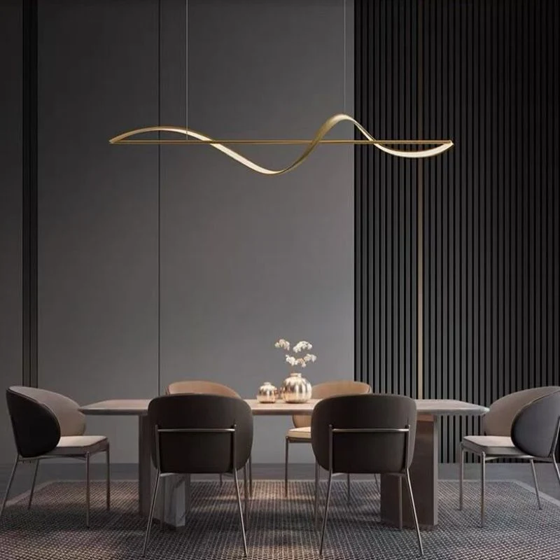 Hanglamp Metaal Golfvorm Minimalistische Design Galerij Messing Zwart LED Dimbaar Woonkamer Slaapkamer Eetkamer | Sansoti