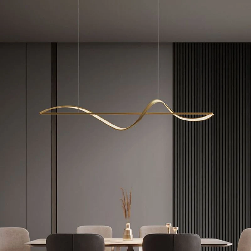 Hanglamp Metaal Golfvorm Minimalistische Design Galerij Messing Zwart LED Dimbaar Woonkamer Slaapkamer Eetkamer | Sansoti