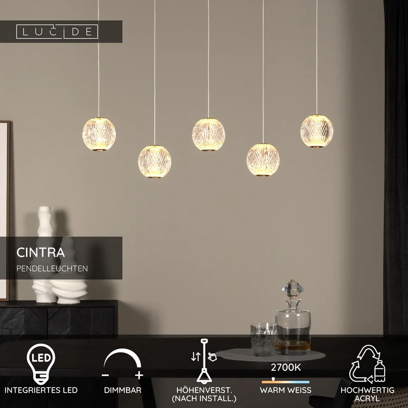 LED-Hängelampe Cintra 5-flammig dimmbar rechteckig