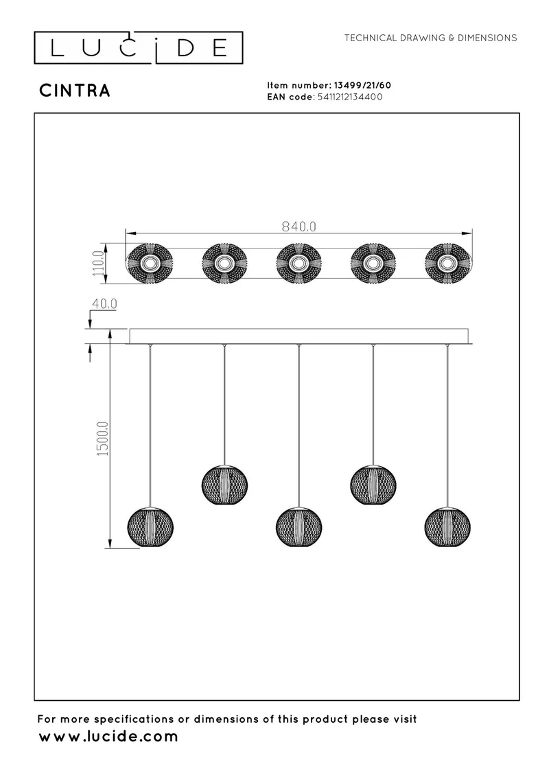LED-Hängelampe Cintra 5-flammig dimmbar rechteckig