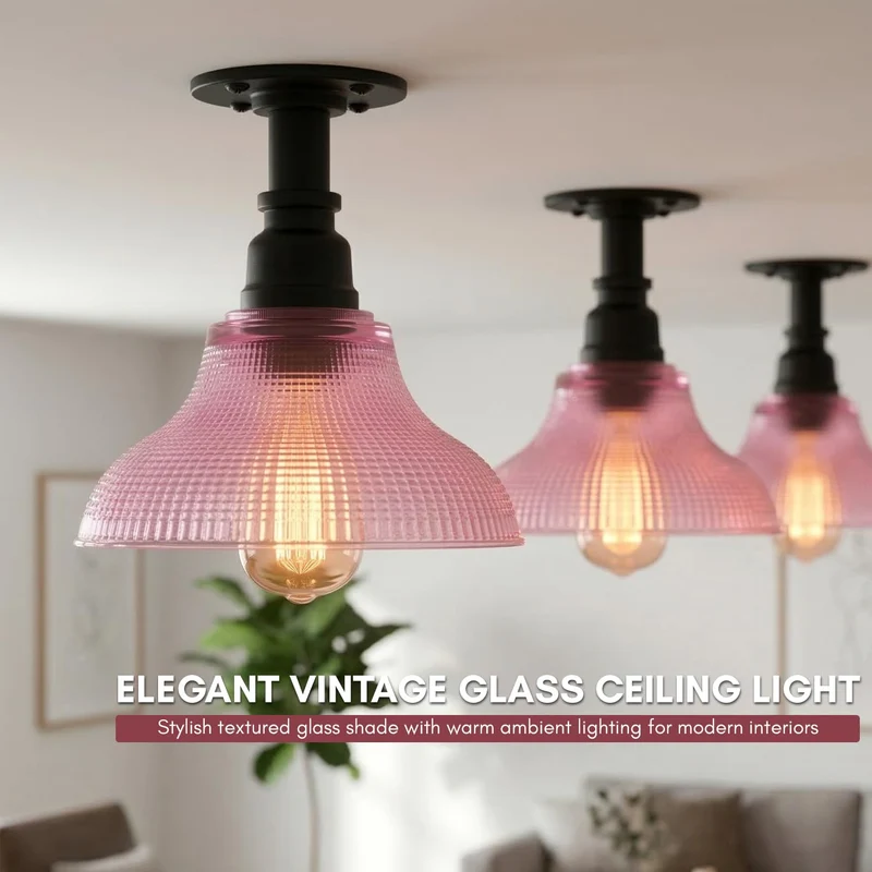 Vintage Industrial Stil Deckenleuchte violetes Glasschirm E27 | All Seasons Life ~3617