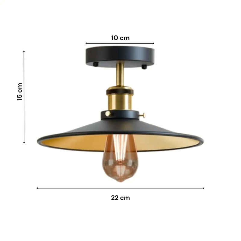 Flach Deckenleuchte Halbbündig Schwarz Gold | E27 Retro Wohnzimmer Lampe set~3600
