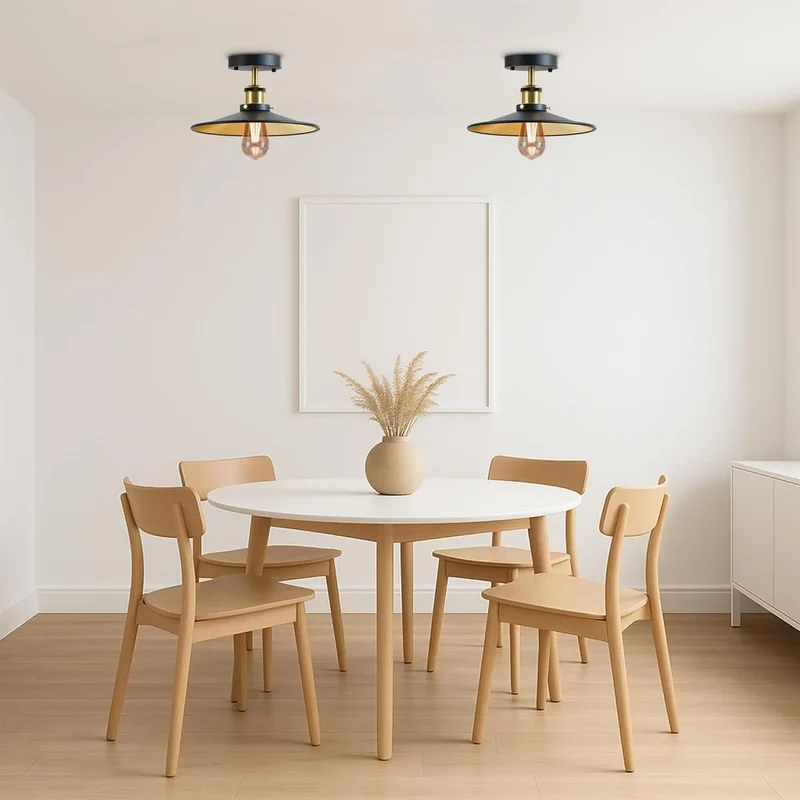 Flach Deckenleuchte Halbbündig Schwarz Gold | E27 Retro Wohnzimmer Lampe set~3600