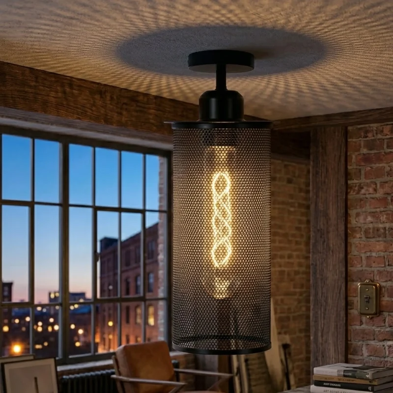 Industrial Deckenleuchte aus schwarzem Metallgeflecht im Chic Design ~3562
