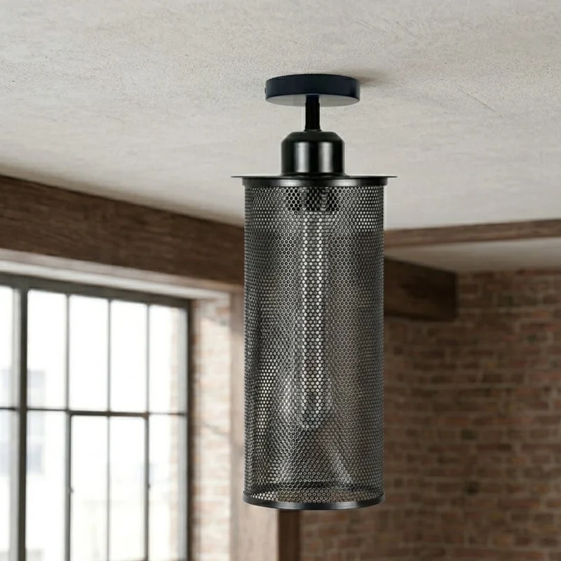 Industrial Deckenleuchte aus schwarzem Metallgeflecht im Chic Design ~3562