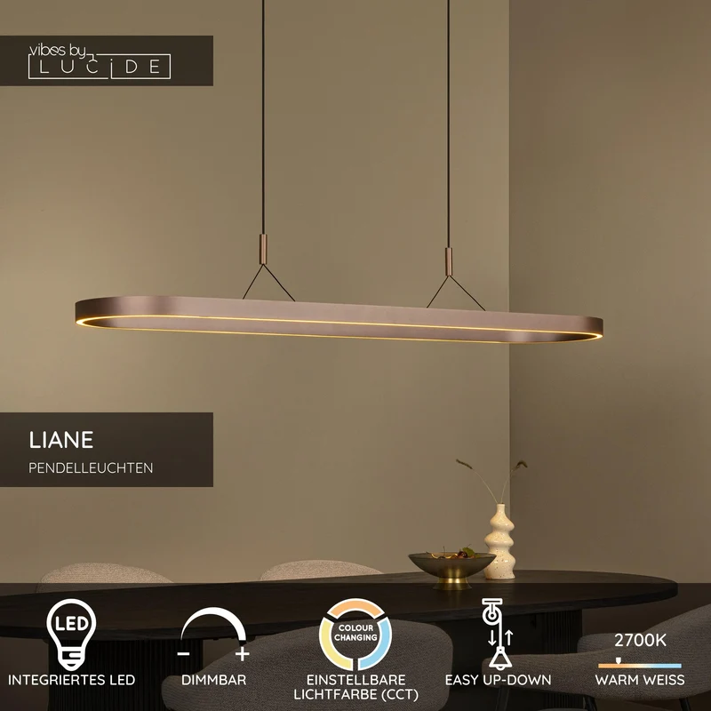 Pendelleuchte Liane 2-flammig CCT dimmbar 150cm Rostbraun