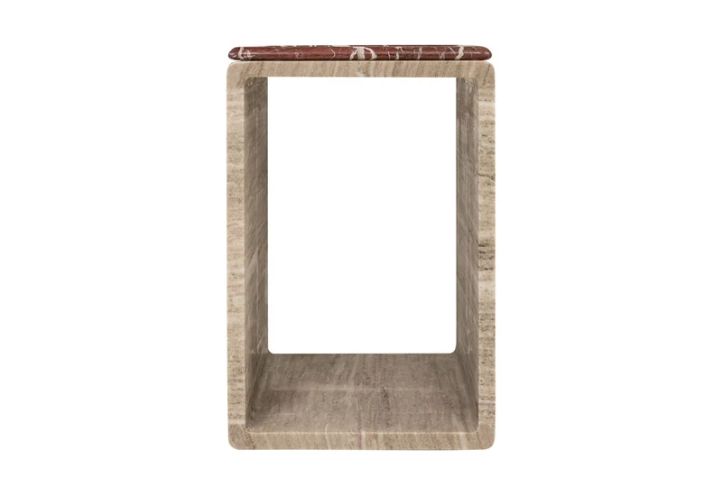 Casa Padrino Luxus Marmor Beistelltisch Beige / Weinrot 40 x 40 x H. 60 cm - Runder Beistelltisch mit skulpturalem Fuß aus hochwertigem Marmor mit Rosso Levanto Partien - Luxus Möbel