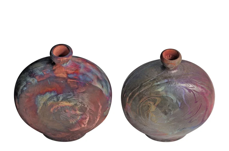 Casa Padrino Luxus Vase Kupferfarben 33 x 13 x H. 37 cm - Raku Vase aus Steingut mit Copper Matt Glasur und Marmoreffekt - Luxus Deko Accessoires