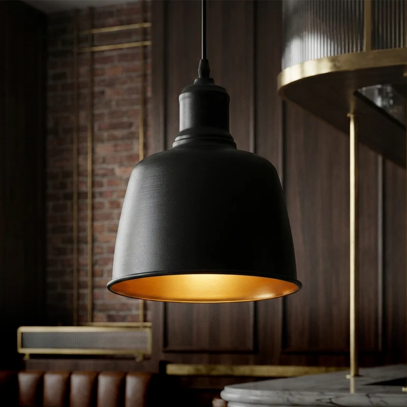 Industrielampe schwarz gold hängelampe einflammig ~3504