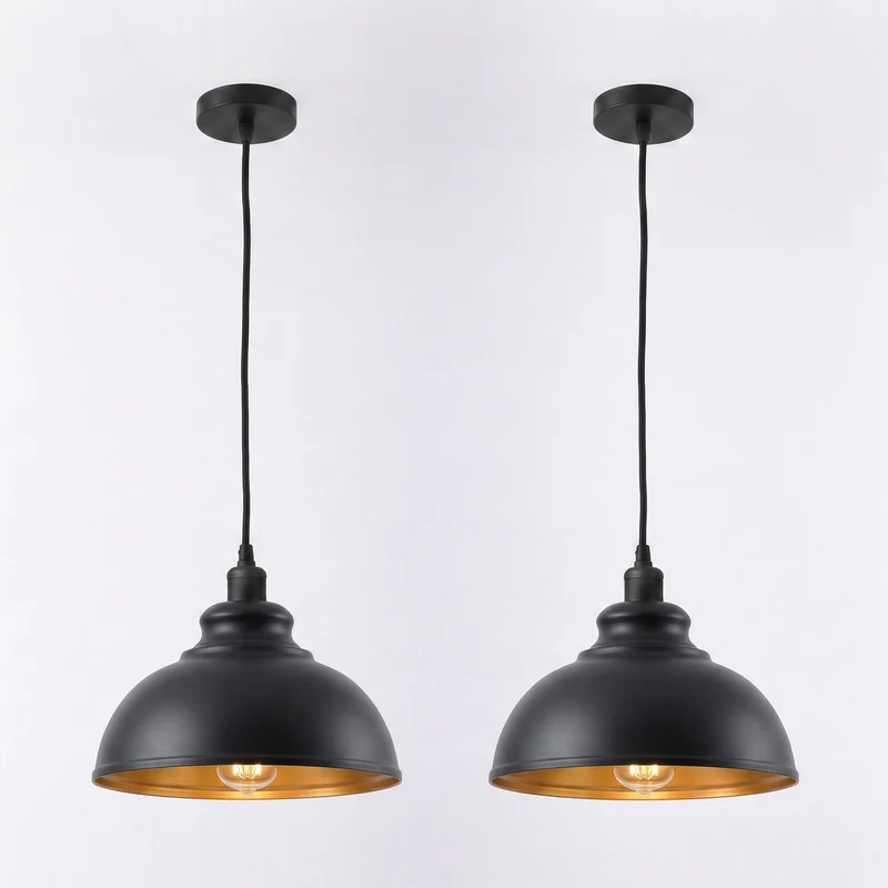 2er Set Vintage Kuppelleuchte – Skandinavische Halbschalen Pendellampe | Ø 29cm | E27 ~3648