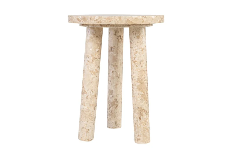 Casa Padrino Luxus Marmor Beistelltisch Cremefarben Ø 42 x H. 54 cm - Runder Beistelltisch mit Dreibein Fuß aus hochwertigem Creme Marmor - Luxus Möbel