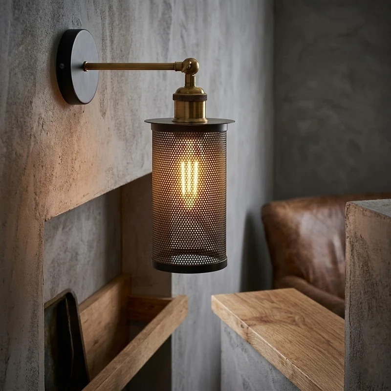 Industrie Nachttisch Wandleuchte mit Metallkäfig Design ~3591
