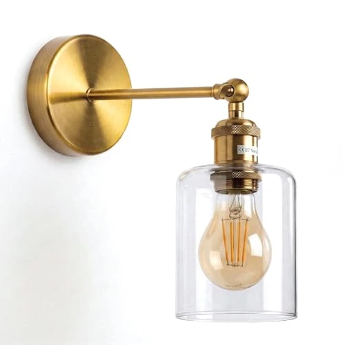 Schwenkbare Messing-Wandleuchte mit Klarglas | Vintage Wandlampe E27 ~3588
