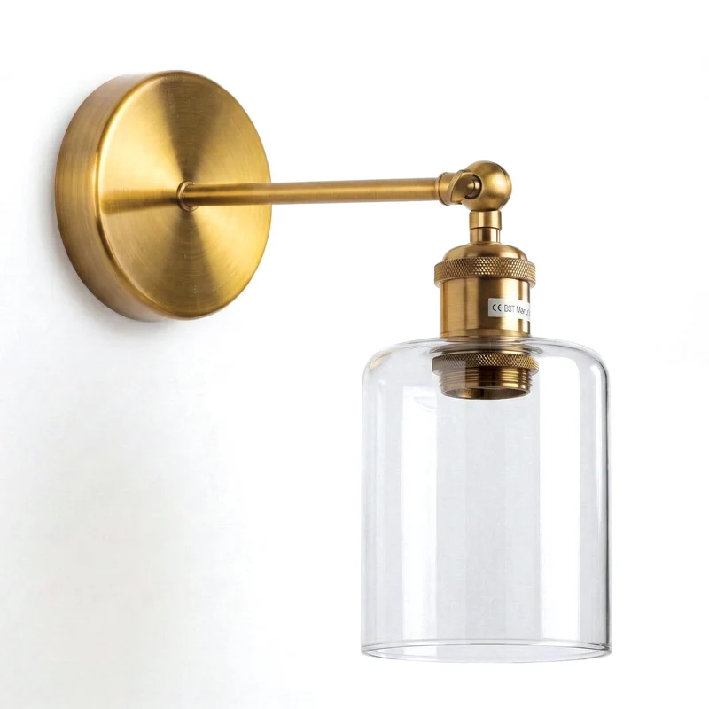 Schwenkbare Messing-Wandleuchte mit Klarglas | Vintage Wandlampe E27 ~3588