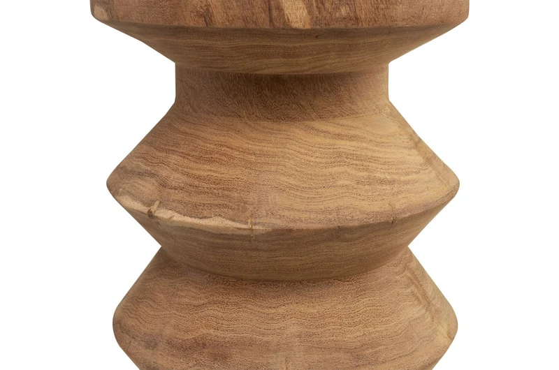Casa Padrino Luxus Massivholz Beistelltisch / Hocker Naturfarben Ø 33 x H. 45,5 cm - Handgeschnitzter Beistelltisch aus Dimb-Holz in Form eines Schach-Turms - Luxus Möbel