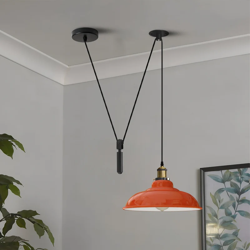 Höhenverstellbare Pendelleuchte – Vintage Seilzug Hängelampe | Ø32cm | E27 ~3580