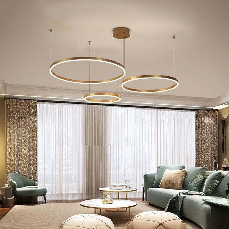 Moderne Hanglamp Cirkelvorm Metaal LED Dimbaar Zwart Goud Bruin Woonkamer Eetkamer Slaapkamer Verstelbaar | Sansoti