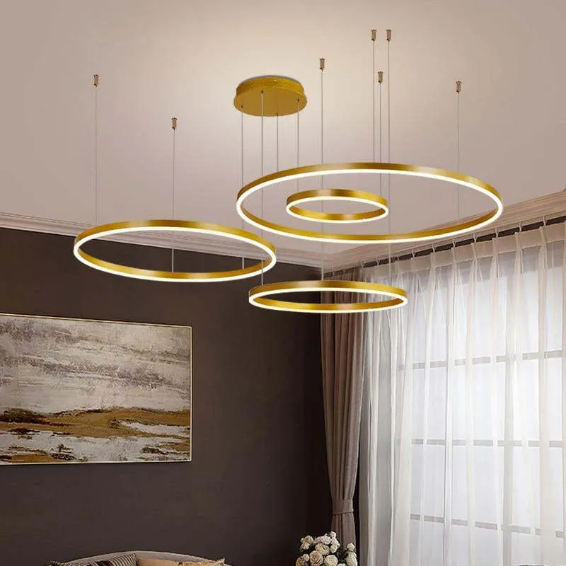 Moderne Hanglamp Cirkelvorm Metaal LED Dimbaar Zwart Goud Bruin Woonkamer Eetkamer Slaapkamer Verstelbaar | Sansoti